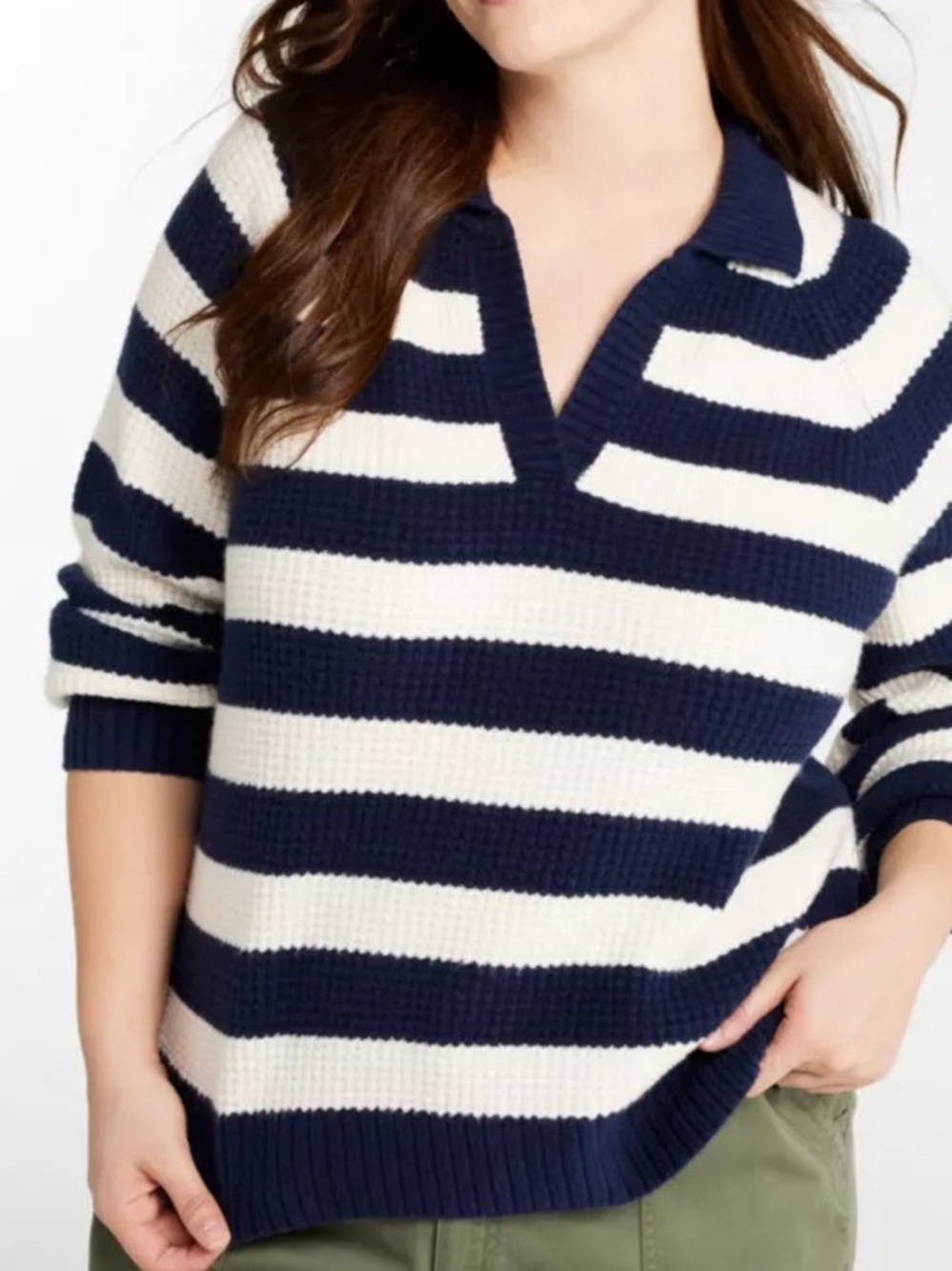 L.L. Bean Women's SuperSoft Waffle‎ Sweater, Polo Stripe